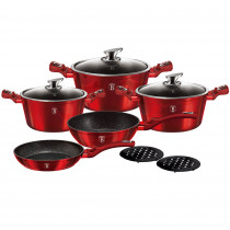 Berlinger Haus Burgundy Batería Cocina Inducción 10 Piezas, Antiadherente Mármol sin PFOA, Aluminio, Set 3 Cazuelas, 3 Tapas Cristal, 2 Sartenes, 2 Salva Manteles, Diseño Metallic Line, Vitrocerámica, Gas ?>