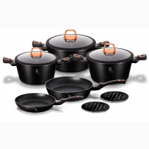 Berlinger Haus Black Rose Batería Cocina Inducción 10 Piezas, Antiadherente Titanio sin PFOA, Aluminio, Set 3 Cazuelas, 3 Tapas Cristal, 2 Sartenes, 2 Salva Manteles, Diseño Moderno, Vitrocerámica ?>