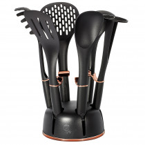 Berlinger Haus Black Rose Set Utensilios Cocina de Nylon 6 Piezas + Soporte Giratorio 360°, Antiadherentes Libre de BPA, Mango Color Metalizado, Resistentes al Calor, Diseño Moderno, Negro ?>