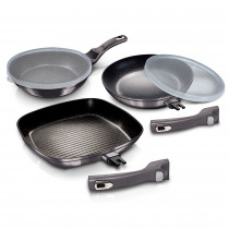 Berlinger Haus Carbon Pro Juego 2 Sartenes y Grill Inducción 20-24-28 cm Aluminio Forjado, Antiadherente Ecológico sin PFOA, Tapas Herméticas, Mangos Desmontables, Diseño, Vitrocerámica, Gas ?>