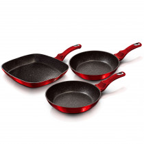 Berlinger Haus Burgundy Juego 2 Sartenes y Grill Inducción 20-24-28cm, Aluminio Forjado, Antiadherente Ecológico Marmol sin PFOA, Diseño Metallic Line Rojo, Apta para Todas Las Cocinas, Vitrocerámica, Gas ?>