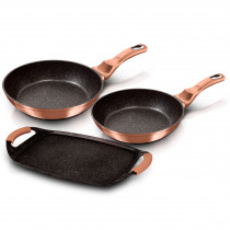 Berlinger Haus Rose Gold Juego 2 Sartenes y Plancha Asar Inducción 22-26cm 36x23cm, Aluminio Forjado, Antiadherente Ecológico Marmol sin PFOA, Diseño Metallic Line, Asas Silicona, Vitrocerámica, Gas ?>