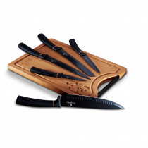 Berlinger Haus Black Rose Juego 5 Cuchillos Cocina Profesional Tabla Cortar de Bambú, Acero Inoxidable Recubrimiento Antiadherente, Cocinero, Cebollero, Pan, Santoku, Pelar, Diseño Elegante ?>