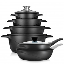 briebe Batería Cocina Inducción 12 Piezas, Juego 4 Ollas Aluminio Fundido + 2 Sartenes, Antiadherente ILAG GRANITEC sin PFOA, Set Cazuelas Tapas Cristal, Guantes Silicona, Vitrocerámica, Gas, Horno ?>
