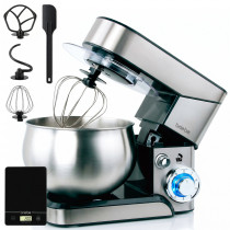briebe Batidora Amasadora Repostería 1800W MAX, Robot Cocina Profesional + Báscula, Movimiento Orbital, Varillas, Gancho Masa, Bol 5 L, 6 Velocidades + Función Pulso, Inox KM1114B  ?>