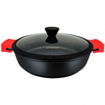 briebe Black Titanium Cacerola Baja de Cocina Inducción Antiadherente Titanio, Cazuela 24cm, Aluminio Fundido, Recubrimiento sin PFOA, Tapa Cristal, Asas Silicona, Vitrocerámica, Gas, Horno ?>