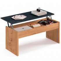 briebe Mesa Centro Elevable, Comedor, Salón, Mesita Café Baja Auxiliar para Sofá, 47x100x50cm/ 58x100x50 cm (Alto x Ancho x Profundo) Opal Roble Gold/ Imitación Mármol ?>