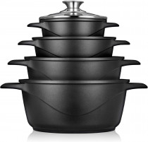 briebe MGK-12 Batería Cocina Inducción 8 Piezas, Juego 4 Ollas Aluminio Fundido, Antiadherente ILAG GRANITEC sin PFOA, Set Cazuelas Tapas Cristal, Guantes Silicona, Vitrocerámica, Gas, Horno ?>