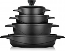 briebe MGK-17S Batería Cocina Inducción 8 Piezas, Juego 4 Ollas Aluminio Fundido, Antiadherente ILAG GRANITEC sin PFOA, Set Cazuelas Tapas Cristal, Guantes Silicona, Vitrocerámica, Gas, Horno ?>