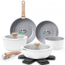 briebe Nest Batería Cocina Inducción Cerámica Mango Extraíble Apilable, Antiadherente Suizo ILAG, 13 Piezas, 3 Sartenes, 2 Cacerolas Aluminio Fundido, sin PFOA, Vitrocerámica, Diseño Nórdico Blanco ?>