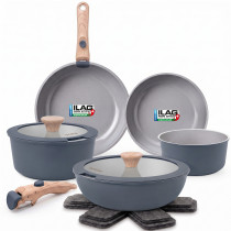 briebe Nest Batería Cocina Inducción Cerámica Mango Extraíble Apilable, Antiadherente Suizo ILAG, 13 Piezas, 3 Sartenes, 2 Cacerolas Aluminio Fundido, sin PFOA, Vitrocerámica, Diseño Nórdico Gris ?>