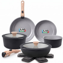 briebe Nest Batería Cocina Inducción Cerámica Mango Extraíble Apilable, Antiadherente Suizo ILAG, 13 Piezas, 3 Sartenes, 2 Cacerolas Aluminio Fundido, sin PFOA, Vitrocerámica, Diseño Nórdico Negro ?>