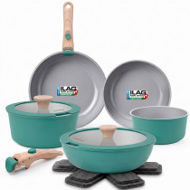 briebe Nest Batería Cocina Inducción Cerámica Mango Extraíble Apilable, Antiadherente Suizo ILAG, 13 Piezas, 3 Sartenes, 2 Cacerolas Aluminio Fundido, sin PFOA, Vitrocerámica, Diseño Nórdico Verde ?>