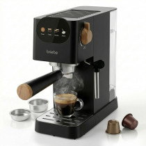 briebe Nordic Cafetera Espresso 20 Bares Compatible Cápsulas Nespresso y Café Molido, Máquina Café Semiautomática Profesional 1350W, Espumador Leche, Pantalla Táctil, 1,2L, Diseño Nórdico Negro ?>