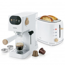 briebe Nordic Set Cafetera Espresso 20 Bares Cápsulas y Café Molido, Espumador Leche + Tostadora Ranura Ancha 2 Rebanadas, 6 Niveles Tostado, Pack Desayuno Diseño Nórdico Blanco ?>