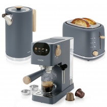 briebe Nordic Set Cafetera Espresso 20 Bares Cápsulas y Café Molido + Hervidor Agua Eléctrico 1,7L Inalámbrico 2200W + Tostadora Ranura Ancha 2 Rebanadas, Pack Desayuno Diseño Nórdico Gris ?>