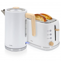 briebe Nordic Set Tostadora Pan Ranura Ancha 2 Rebanadas, 6 Niveles Tostado + Hervidor Agua Eléctrico 1,7L Inalámbrico, 2200W Ebullición Rápida, Libre BPA, Pack Desayuno Diseño Nórdico, Blanco ?>
