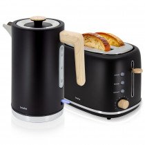 briebe Nordic Set Tostadora Pan Ranura Ancha 2 Rebanadas, 6 Niveles Tostado + Hervidor Agua Eléctrico 1,7L Inalámbrico, 2200W Ebullición Rápida, Libre BPA, Pack Desayuno Diseño Nórdico, Negro ?>