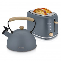 briebe Nordic Set Tostadora Pan Ranura Ancha 2 Rebanadas, 6 Niveles Tostado + Tetera Silbante 2,3 L Infusiones, Acero Inoxidable, Inducción, Libre BPA, Pack Desayuno Diseño Nórdico, Gris ?>