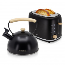 briebe Nordic Set Tostadora Pan Ranura Ancha 2 Rebanadas, 6 Niveles Tostado + Tetera Silbante 2,3 L Infusiones, Acero Inoxidable, Inducción, Libre BPA, Pack Desayuno Diseño Nórdico, Negro ?>