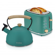 briebe Nordic Set Tostadora Pan Ranura Ancha 2 Rebanadas, 6 Niveles Tostado + Tetera Silbante 2,3 L Infusiones, Acero Inoxidable, Inducción, Libre BPA, Pack Desayuno Diseño Nórdico, Verde ?>