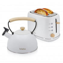 briebe Nordic Set Tostadora Pan Ranura Ancha 2 Rebanadas, 6 Niveles Tostado + Tetera Silbante 2,3 L Infusiones, Acero Inoxidable, Inducción, Libre BPA, Pack Desayuno Diseño Nórdico, Blanco ?>