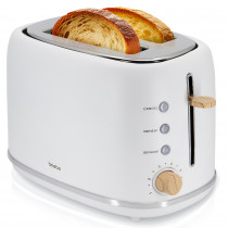briebe Nordic Tostadora Pan Ranura Ancha, Tostador 2 Rebanadas, 6 Niveles Tostado, Calientapanecillos, Función Cancelar, Recalentar y Descongelar, Bandeja Recogemigas, Diseño Nórdico, 870W, Blanco ?>