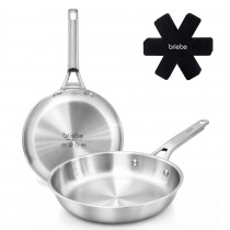 briebe Pure Inox Juego de 2 Sartenes Acero Inoxidable Inducción 20-24 cm, 3 Capas Tri-Ply, Sin Antiadherente, Apta Todo Tipo de Cocinas, Horno y Lavavajillas, Sin PFOA ?>