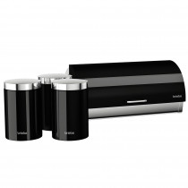 briebe Set Panera de Mesa + Juego de 3 Botes Cocina Almacenaje, Acero Inoxidable, Contenedor para Guardar Pan y Bollería,Tapa Deslizante, Diseño Moderno, Bread Box, Negro/ Inox ?>