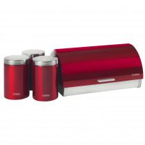 briebe Set Panera de Mesa + Juego de 3 Botes Cocina Almacenaje, Acero Inoxidable, Contenedor para Guardar Pan y Bollería,Tapa Deslizante, Diseño Moderno, Bread Box, Rojo ?>