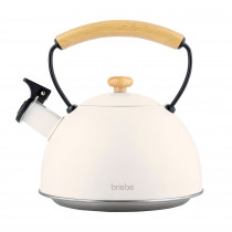 briebe Nordic Tetera Inducción Silbante 2,5L, Hervidor de Agua Acero Inoxidable, Retro, Todo Tipo de Cocinas, Vitrocerámica, Gas, Mango Madera Tacto Frío, Diseño Vintage, Tea Pot, Blanco ?>