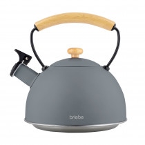 briebe Nordic Tetera Inducción Silbante 2,5L, Hervidor de Agua Acero Inoxidable, Retro, Todo Tipo de Cocinas, Vitrocerámica, Gas, Mango Madera Tacto Frío, Diseño Vintage, Tea Pot, Tea Pot, Gris ?>