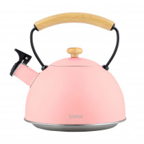 briebe Retro Tetera Inducción Silbante 2,5L, Hervidor de Agua Acero Inoxidable, Todo Tipo de Cocinas, Vitrocerámica, Gas, Mango Madera Tacto Frío, Diseño Vintage, Tea Pot, Rosa Pastel ?>