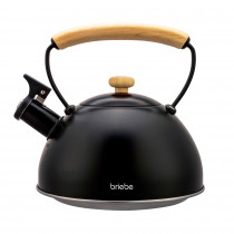 briebe Wooden Tetera con Silbato, Inducción, Hervidor de Agua Retro, Vitrocerámica, Todo Tipo de Cocinas, 2,3 L, Acero Inoxidable, Mango Madera Tacto Frío, Diseño Vintage, Tea Pot, Negro  ?>