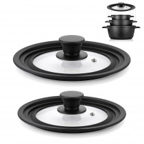 briebe TotaLid Juego de 2 Tapas de Sartén Universal con Borde de Silicona y Cristal Templado, Multidiámetro 16-18-20cm y 24-26-28cm, sin BPA, para Ollas, Cazuelas, Válvula de Vapor ?>