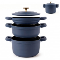 briebe Totem Batería Cocina Inducción Apilable 4 Piezas Ø 22cm Sartén + 2 Cacerolas + Tapa, Antiadherente Cerámico sin PFOA, Aluminio Fundido, Asas de Silicona Extraíbles, Todo Tipo Cocinas, Azul ?>