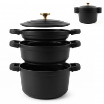 briebe Totem Batería Cocina Inducción Apilable 4 Piezas Ø 22cm Sartén + 2 Cacerolas + Tapa, Antiadherente Cerámico sin PFOA, Aluminio Fundido, Asas de Silicona Extraíbles, Todo Tipo Cocinas, Negro ?>