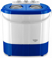 briebe Camp Mini Lavadora Portátil con Centrifugado, Camping, Capacidad Ropa 3Kg, Ideal Viajes, Camper y Autocaravanas, 2 Compartimentos, Carga Superior, Bajo Consumo Agua y Energía, Azul/Blanco ?>