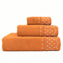 briebe Home Juego de Toallas Baño 100% Algodón Rizo 450gr, Set 3 Piezas, Polka Dots, 3 Tamaños Ducha Sábana, Manos, Tocador, Cenefa Lunares Bordada, Hecho en Portugal, Naranja ?>