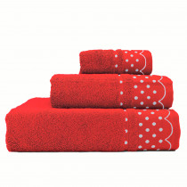 briebe Home Juego de Toallas Baño 100% algodón Rizo 450gr, Set 3 Piezas, Polka Dots, 3 Tamaños Ducha Sábana, Manos, Tocador, Cenefa Lunares Bordada, Hecho en Portugal, Rojo ?>