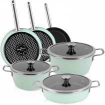 Magefesa Nordic Batería Cocina Inducción 9 Piezas, Antiadherente Libre PFOA Esmalte Exterior Verde Menta Retro Estilo Vintage  ?>