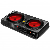 MPM MKE-21 Cocina Eléctrica Portátil Vitrocerámica 2 Fuegos 19 - 16,5 cm, Termostato Regulable, Apagado Automático de Seguridad, Potencia 1200 + 800 W, Negro ?>