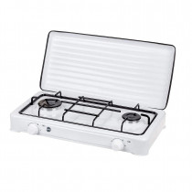 SMILE KN-02/1K - Cocina de Gas Portátil para camping, Hornillo Portátil, 2 quemadores ajustables, Tapa Desmontable Blanca ?>