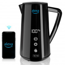 Swan Alexa Hervidor Agua Eléctrico Inteligente WIFI Smart Kettle 1,5L, Inalámbrico, Pantalla LED Táctil, Función Mantener Caliente, Pared Aislada Acero Inoxidable, 1800W, Negro, SK14650BLKNEU  ?>