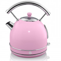 Swan Retro Hervidor de Agua 1,8L, Tetera Eléctrica, Resistencia Oculta Acero Inoxidable, Inalámbrico, sin Cable, Diseño Vintage, Apagado Automático Controlador Strix, Rosa, 3000W ?>