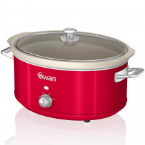Swan Retro SF17031RNEU Olla Cocción Lenta 6,5L Recipiente Extraíble, Antiadherente Cerámica libre PFOA y PTFE, 3 Niveles Temperatura, Tapa Vidrio, Slow Cooker, Diseño Vintage, Rojo, 320W  ?>