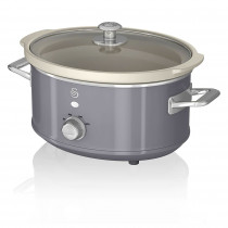 Swan Retro SF17021GRNEU Olla Cocción Lenta 3,5 L Recipiente Extraíble, Antiadherente Cerámica libre PFOA y PTFE, 3 Niveles Temperatura, Tapa Vidrio, Slow Cooker, Diseño Vintage, Gris, 200W ?>