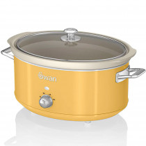 Swan Retro SF17031YELNEU Olla Cocción Lenta 6,5L Recipiente Extraíble, Antiadherente Cerámica libre PFOA y PTFE, 3 Niveles Temperatura, Tapa Vidrio, Slow Cooker, Diseño Vintage, Amarillo, 320W  ?>