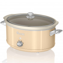 Swan Retro SF17031CNEU Olla Cocción Lenta 6,5L Recipiente Extraíble, Antiadherente Cerámica libre PFOA y PTFE, 3 Niveles Temperatura, Tapa Vidrio, Slow Cooker, Diseño Vintage, Crema, 320W ?>