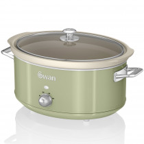 Swan Retro SF17031GNEU Olla Cocción Lenta 6,5L Recipiente Extraíble, Antiadherente Cerámica libre PFOA y PTFE, 3 Niveles Temperatura, Tapa Vidrio, Slow Cooker, Diseño Vintage, Verde, 320W ?>